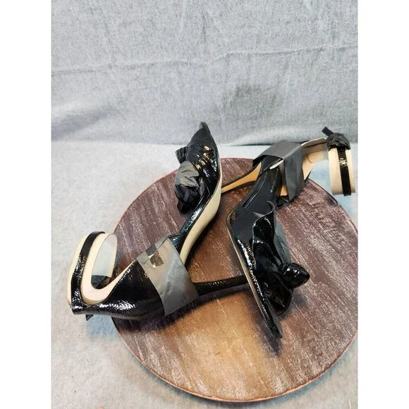 Marc Fisher Brodie Black Patent Leather Bow Heeled Sandals Size 9M - Picture 9 of 9